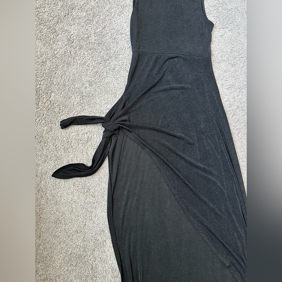 Black High Low High Neck Dress with Side Tie Knot Size L - Picture 3 of 6